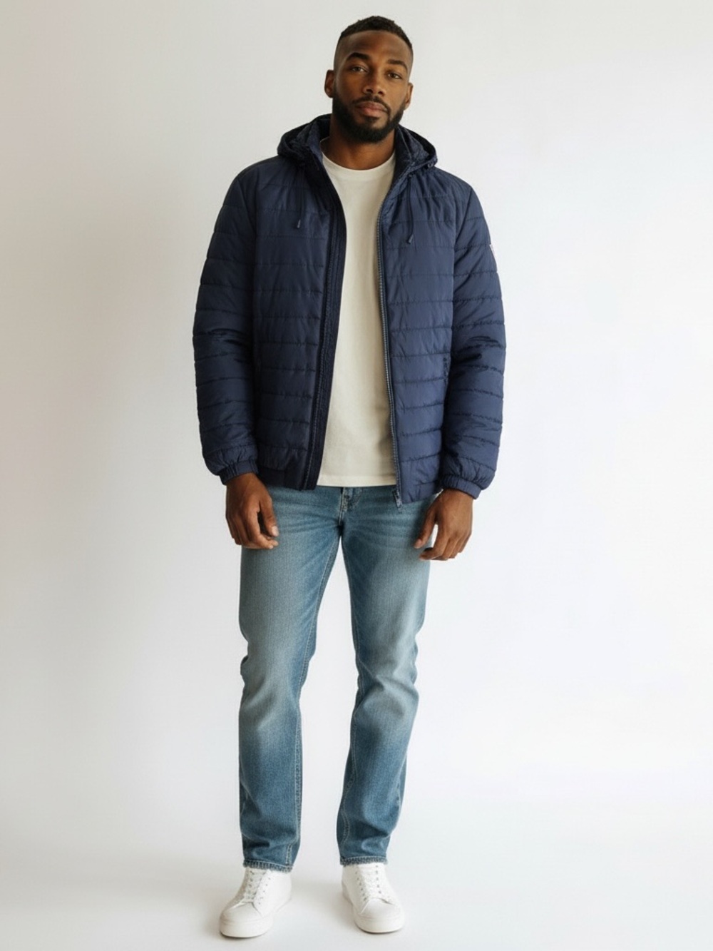 Guess Men's Navy Hooded Quilted Jacket